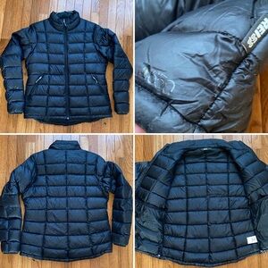 REI Co-op Womens 650 Fill Black Down Jacket EUC MEDIUM Small Flaw